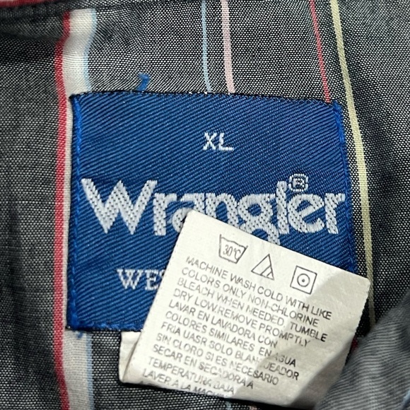 Vintage Gray Western Wrangler Striped Cowboy Pearl Snap Button Down Shirt - Picture 5 of 5